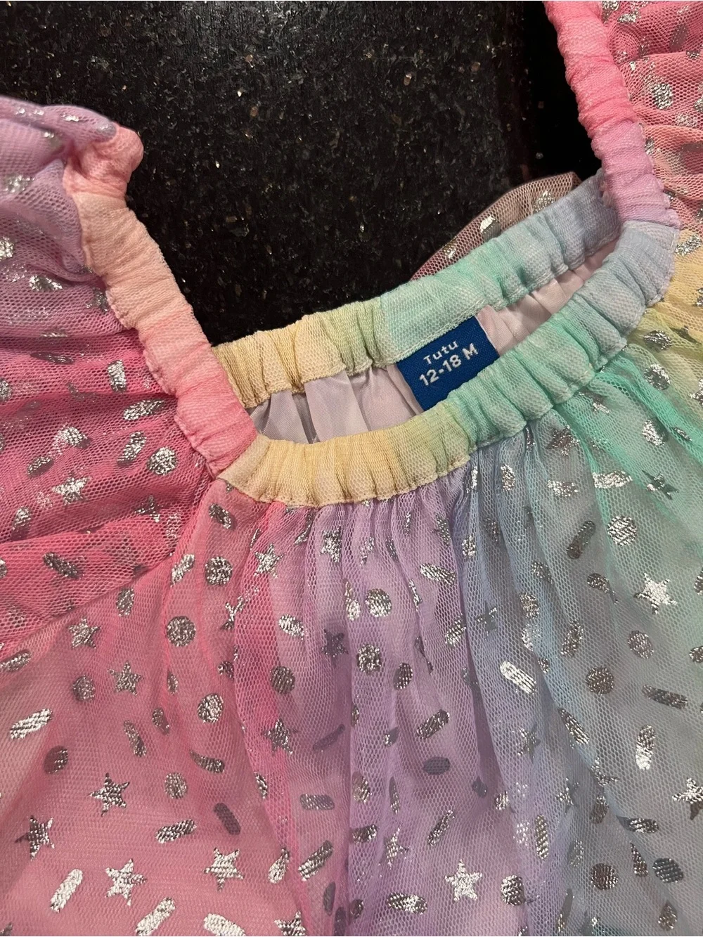 Rainbow Pastel Tutu Dress with Silver Star & Confetti Print